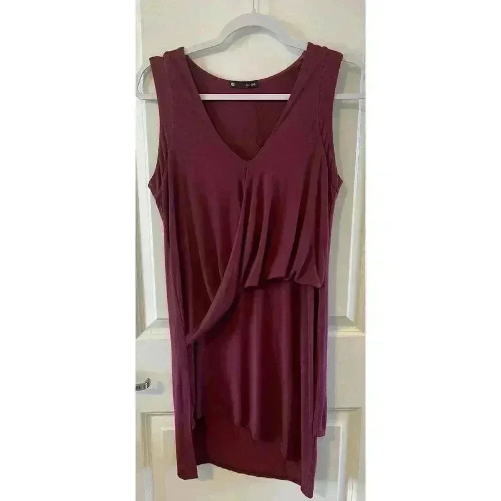 NEW Krisa Women's V-Neck Sleeveless Layered Wrap A-Line Mini Dress Wine Size XS